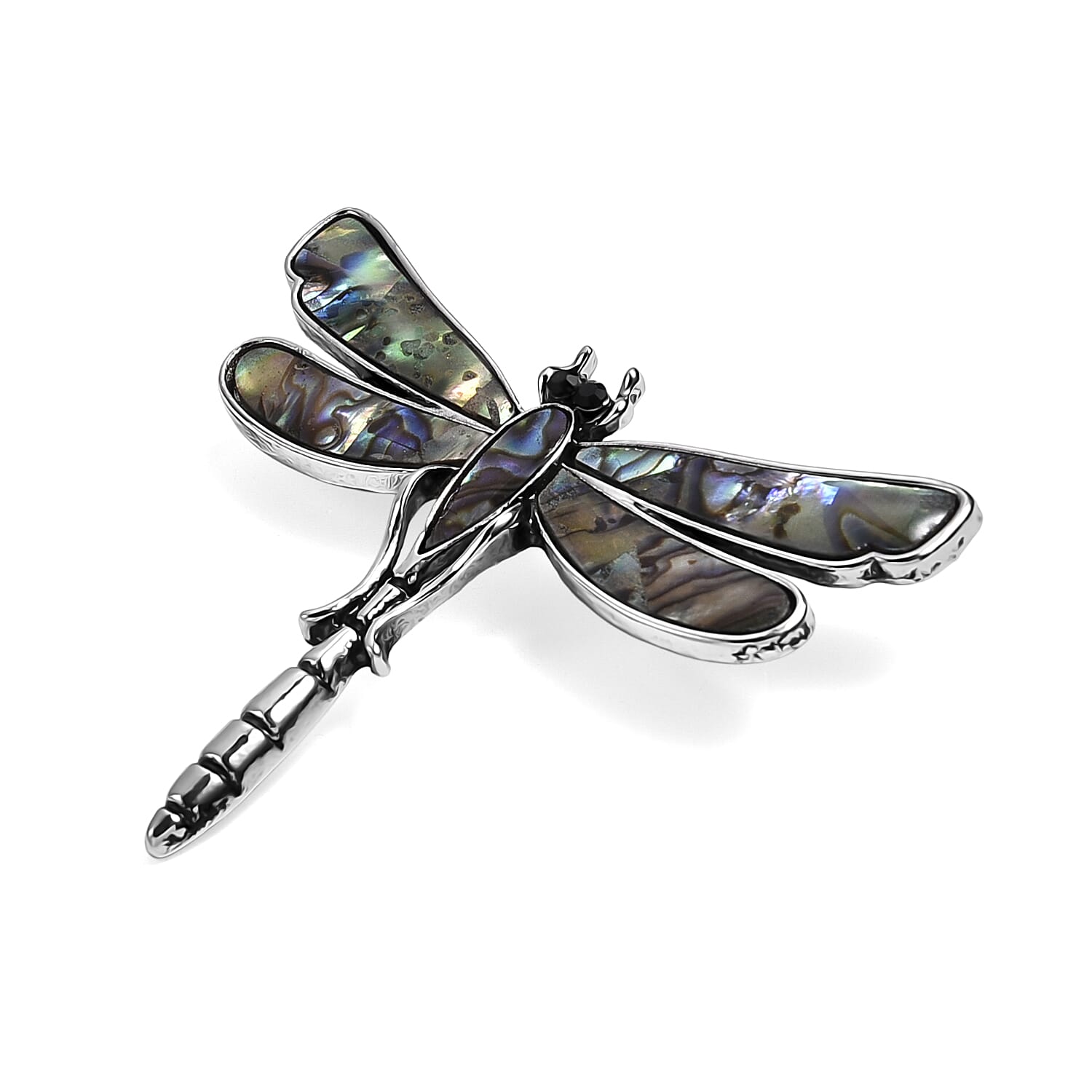 Black Crystal &amp; Abalone Shell Dragonfly Brooch in Silver Tone 8311461 4
