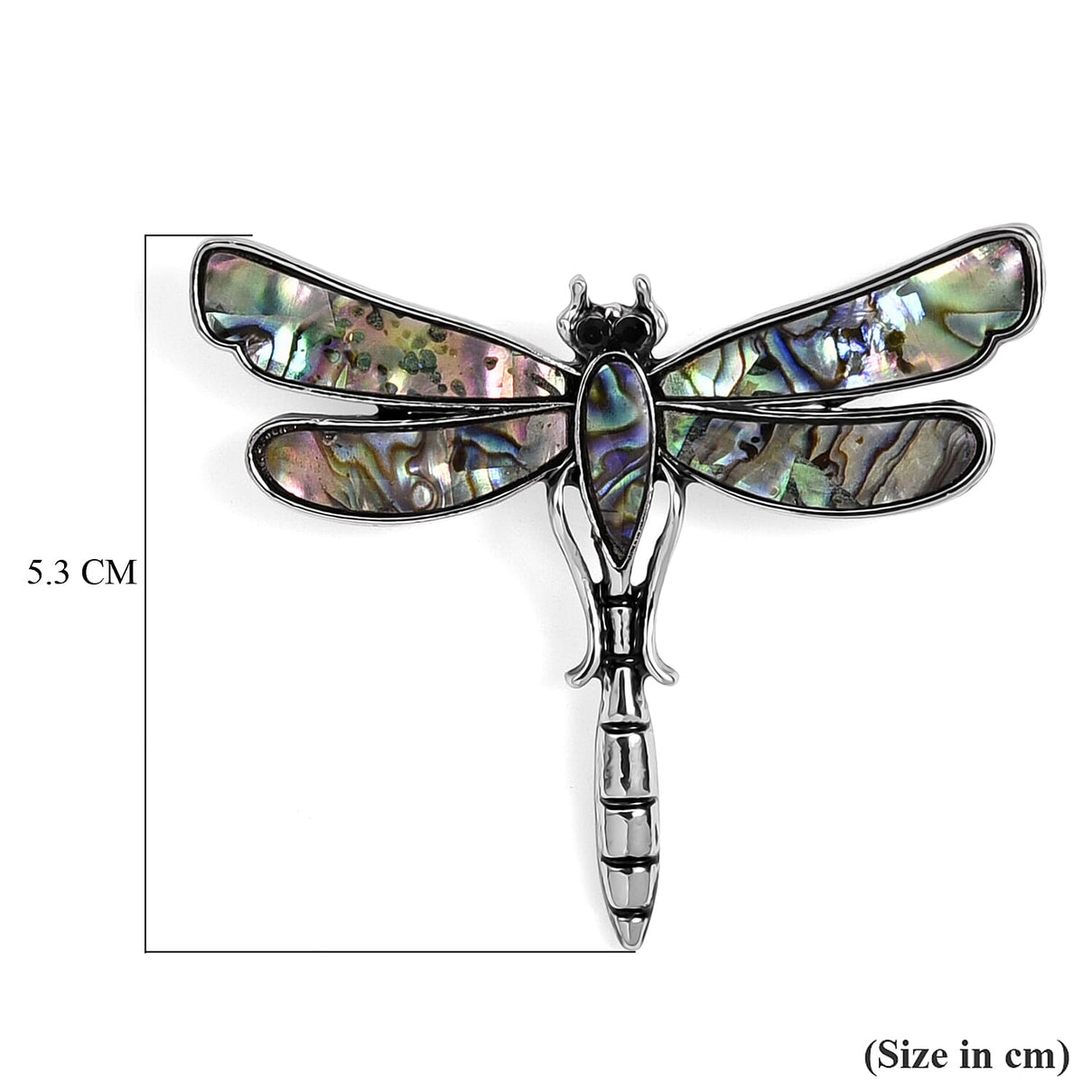 Black Crystal &amp; Abalone Shell Dragonfly Brooch in Silver Tone 8311461 6