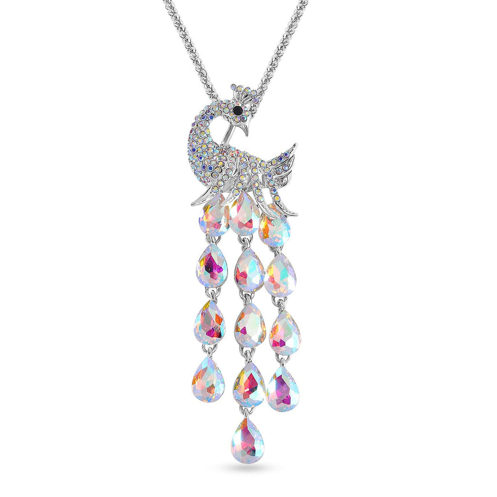 Close Out Deal-  Aurora Borealis &  White Austrian Crystal Peacock Necklace (Size - 28- 2 inch Ext.)