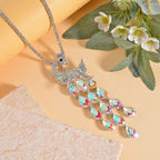 Close Out Deal-  Aurora Borealis &  White Austrian Crystal Peacock Necklace (Size - 28- 2 inch Ext.)