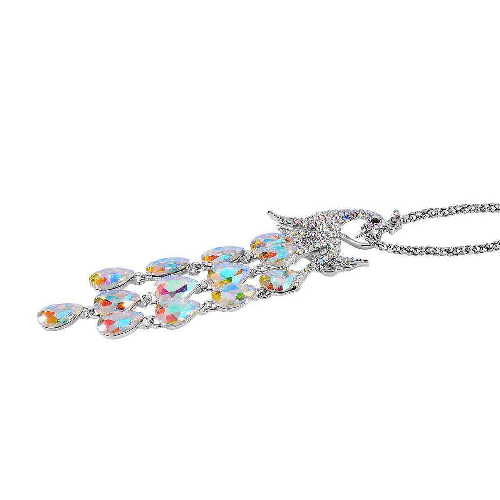 Close Out Deal-  Aurora Borealis &  White Austrian Crystal Peacock Necklace (Size - 28- 2 inch Ext.)