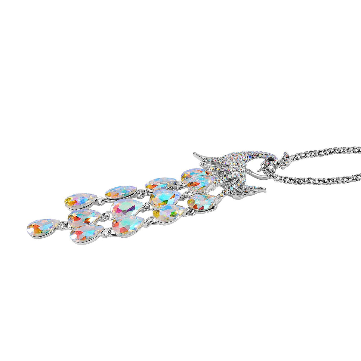 Close Out Deal-  Aurora Borealis &amp;  White Austrian Crystal Peacock Necklace (Size - 28- 2 inch Ext.) 7666470 3