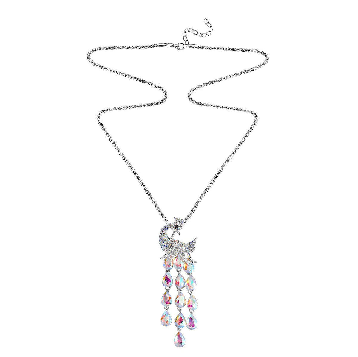 Close Out Deal-  Aurora Borealis &amp;  White Austrian Crystal Peacock Necklace (Size - 28- 2 inch Ext.) 7666470 6
