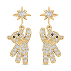 Black and White Austrian Crystal Teddy with Star Earrings in Yellow Gold Tone