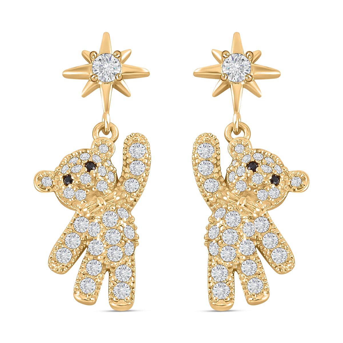 Black and White Austrian Crystal Teddy with Star Earrings in Yellow Gold Tone 7572286 0