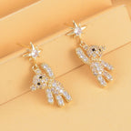 Black and White Austrian Crystal Teddy with Star Earrings in Yellow Gold Tone