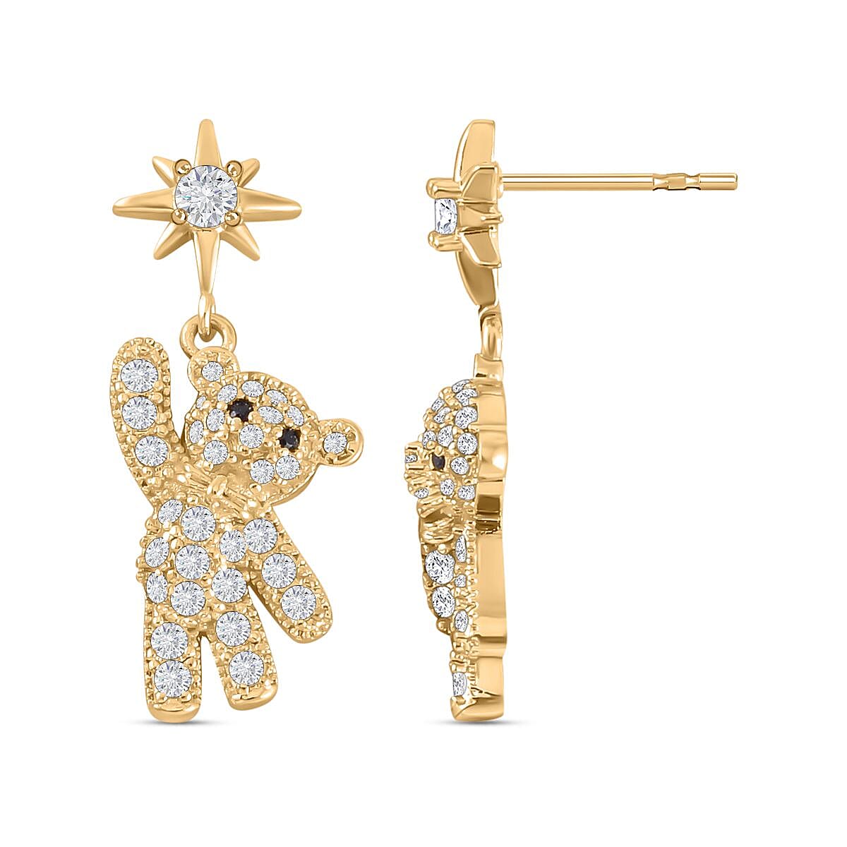 Black and White Austrian Crystal Teddy with Star Earrings in Yellow Gold Tone 7572286 3