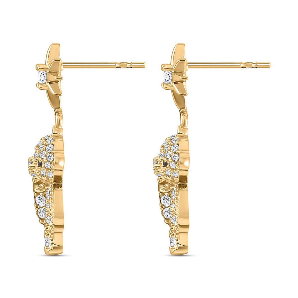 Black and White Austrian Crystal Teddy with Star Earrings in Yellow Gold Tone