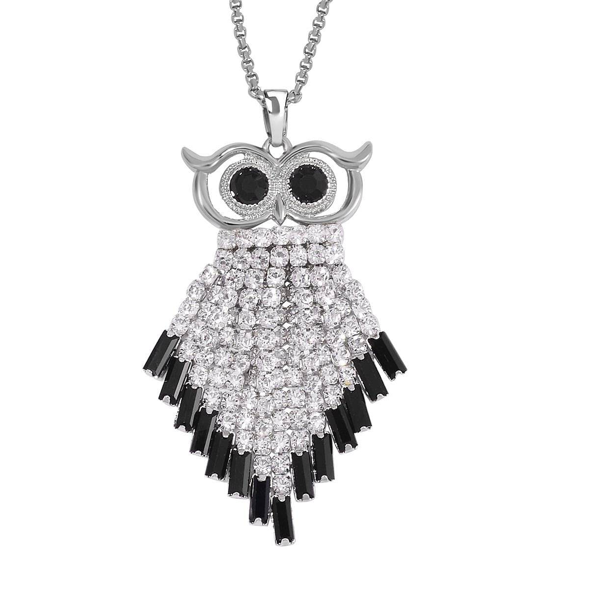 Black &amp; White Austrian Crystal Owl Necklace (Size - 24-2 Ext.) in Silver Tone 7662118 0