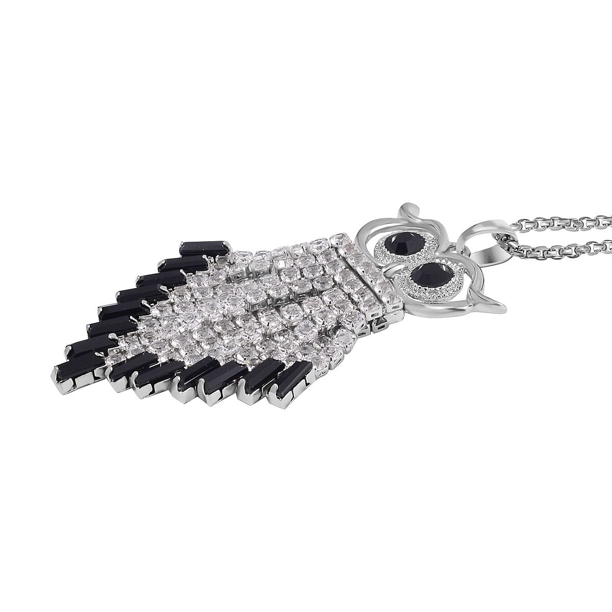 Black &amp; White Austrian Crystal Owl Necklace (Size - 24-2 Ext.) in Silver Tone 7662118 3