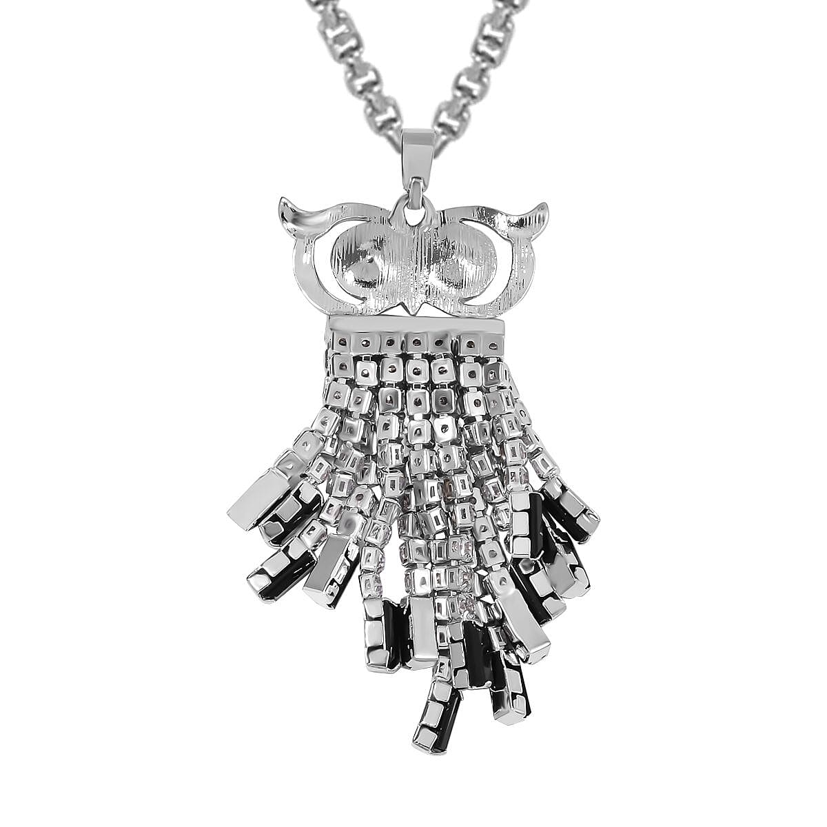 Black &amp; White Austrian Crystal Owl Necklace (Size - 24-2 Ext.) in Silver Tone 7662118 4
