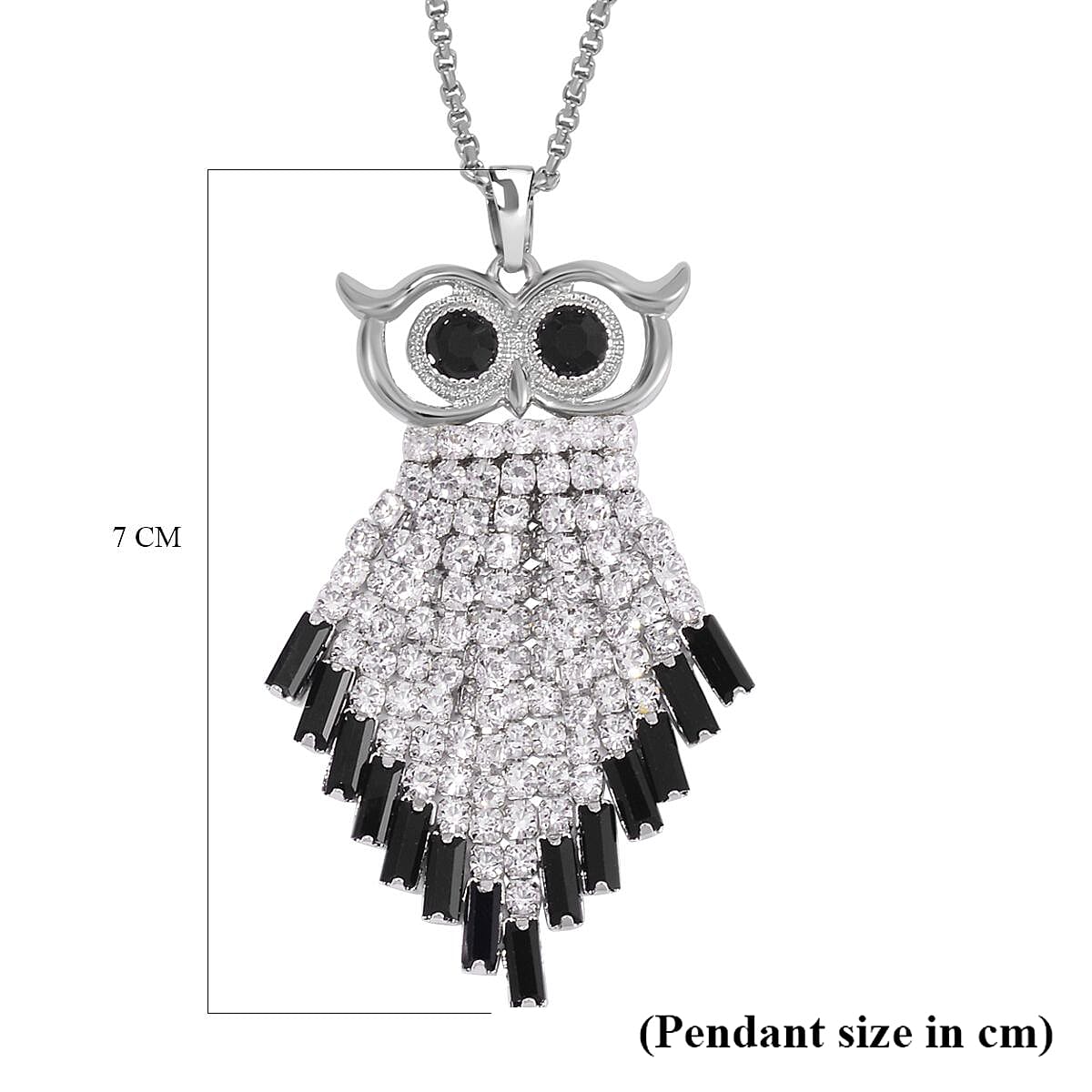 Black &amp; White Austrian Crystal Owl Necklace (Size - 24-2 Ext.) in Silver Tone 7662118 6