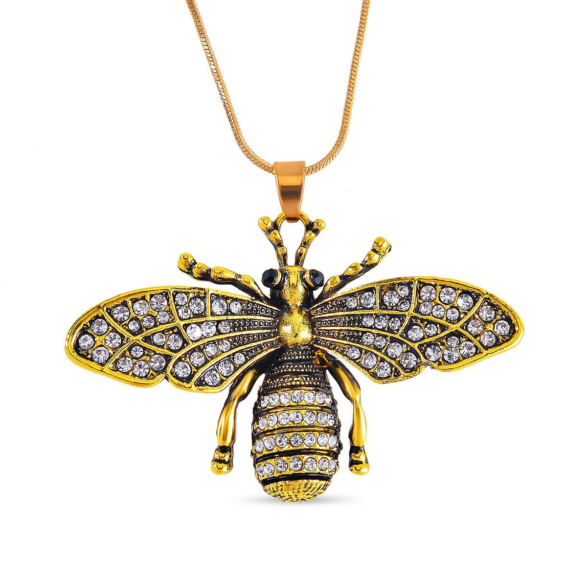 Black &amp; White Austrian Crystal Honeybee Necklace (Size - 28-2 inch Ext.) 7665688 0