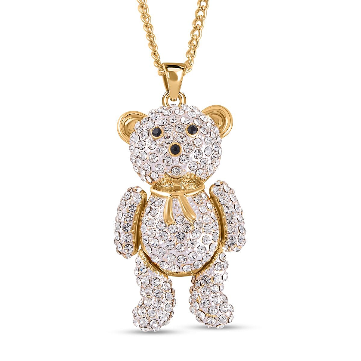 Austrian Black &amp; White Crystal Teddy Bear Necklace (Size - 29-2 inch Ext.) 7650876 0