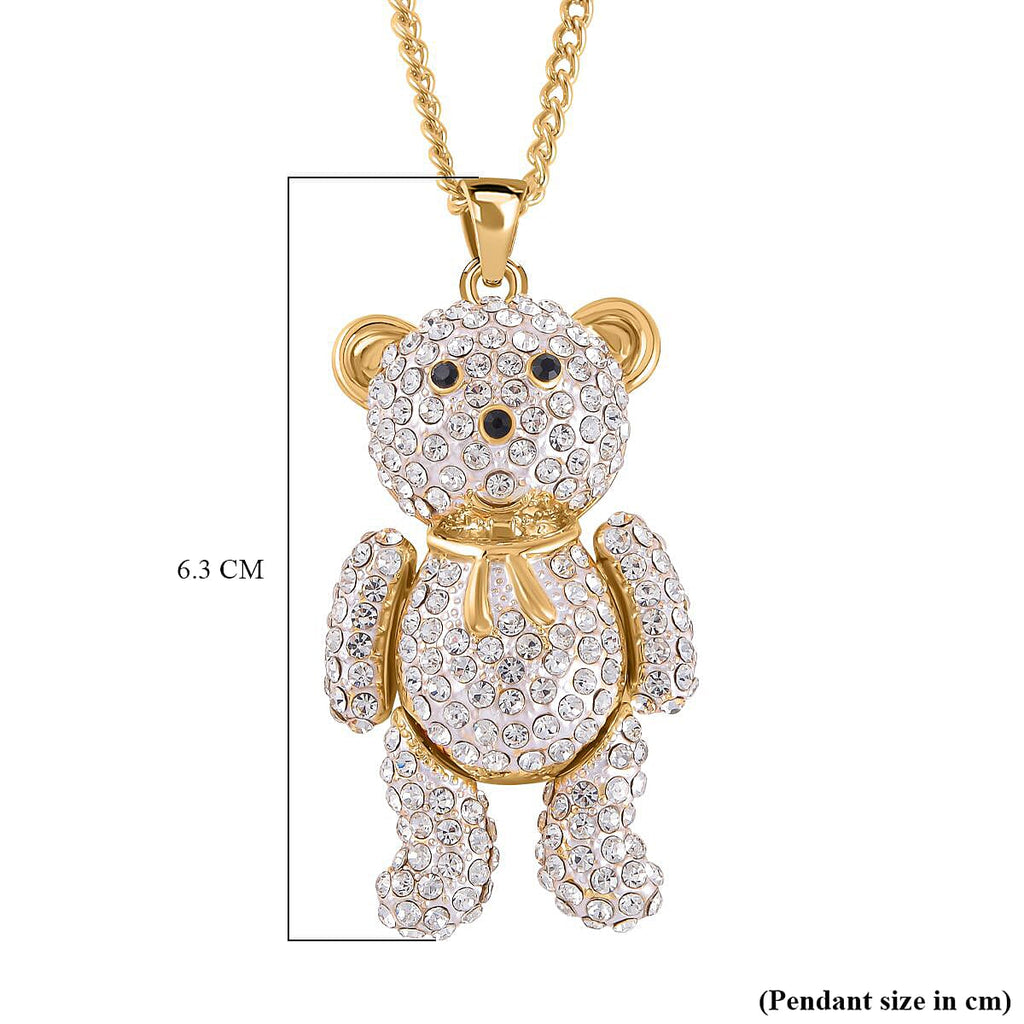 Austrian Black & White Crystal Teddy Bear Necklace (Size - 29-2 inch Ext.)