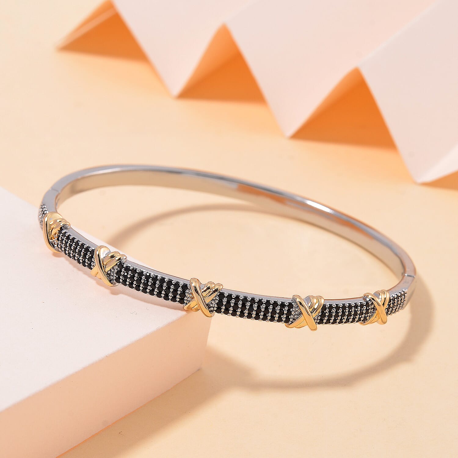 Black Cubic Zirconia Criss Cross Bangle (Size - 7.5) 10.00 Ct. V32368087 3