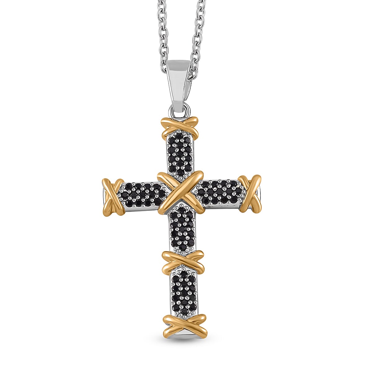 Black Cubic Zirconia Criss Cross Pendant with Chain (Size - 20+2 Inch Ext) 3.50 Ct. V32489544 0
