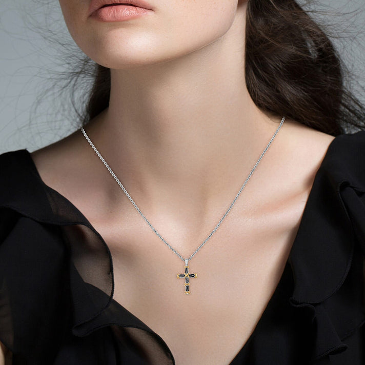Black Cubic Zirconia Criss Cross Pendant with Chain (Size - 20+2 Inch Ext) 3.50 Ct. 8531617 2