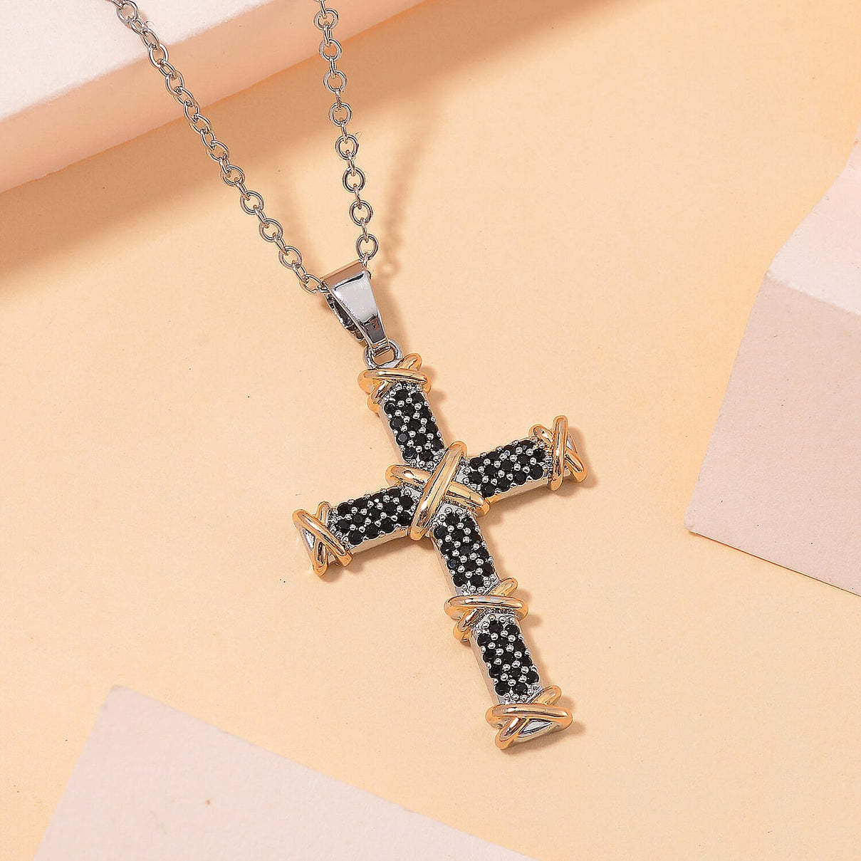 Black Cubic Zirconia Criss Cross Pendant with Chain (Size - 20+2 Inch Ext) 3.50 Ct. V32489544 3