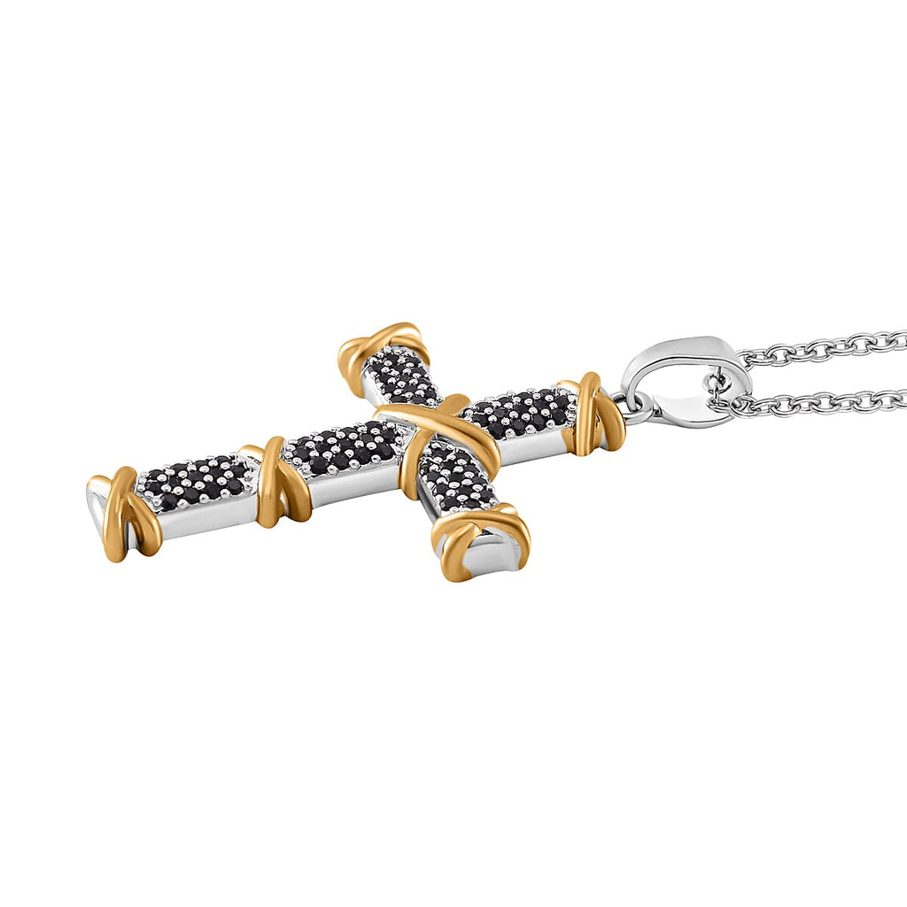 Black Cubic Zirconia Criss Cross Pendant with Chain (Size - 20-2 Inch Ext) 3.50 Ct.
