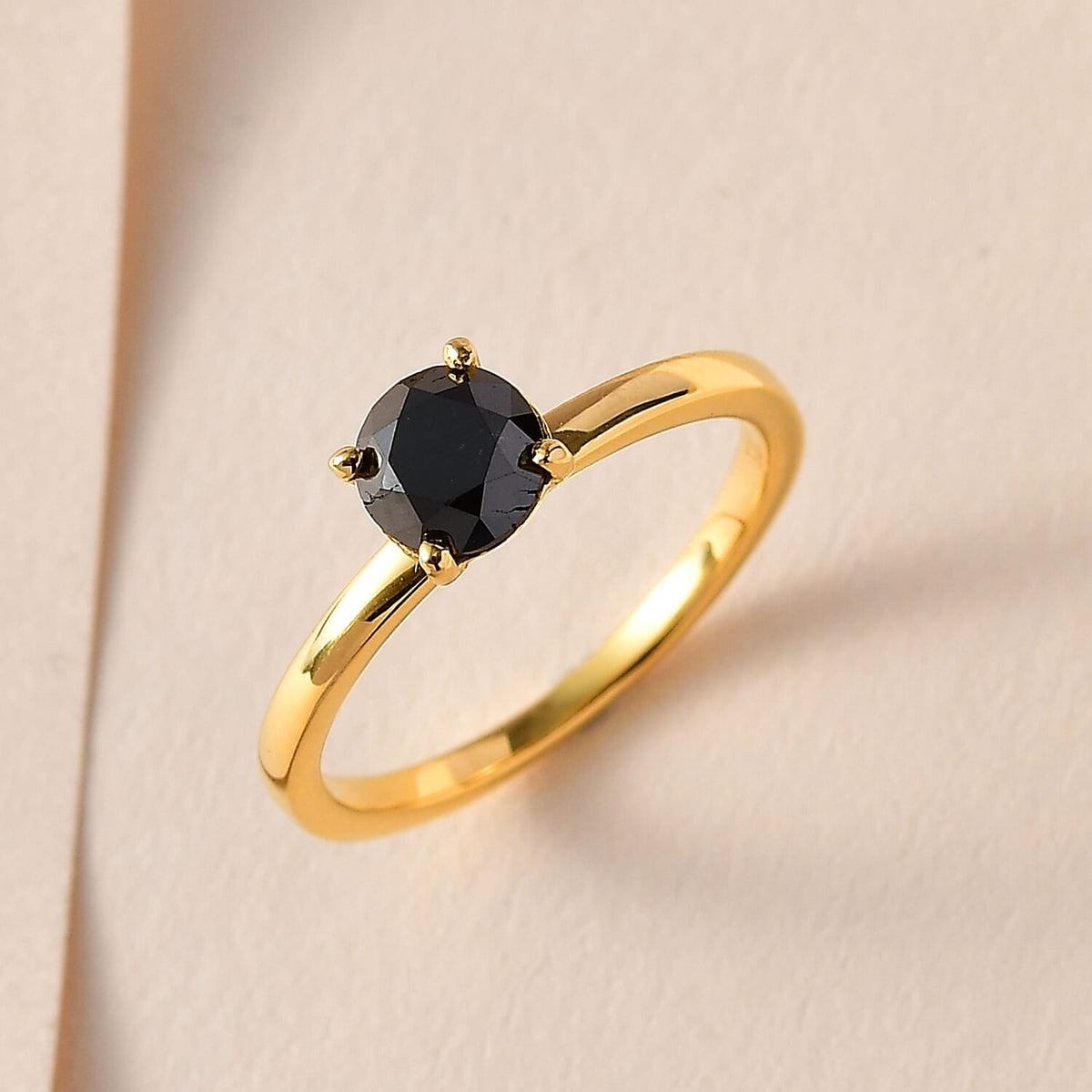 Black Diamond Solitaire Engagement Ring in 18K Vermeil Yellow Gold Plated Sterling Silver 1.00 ct 1.000 Ct. 7659547 1
