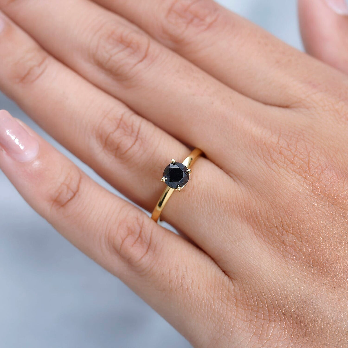 Black Diamond Solitaire Engagement Ring in 18K Vermeil Yellow Gold Plated Sterling Silver 1.00 ct 1.000 Ct. 7659547 2