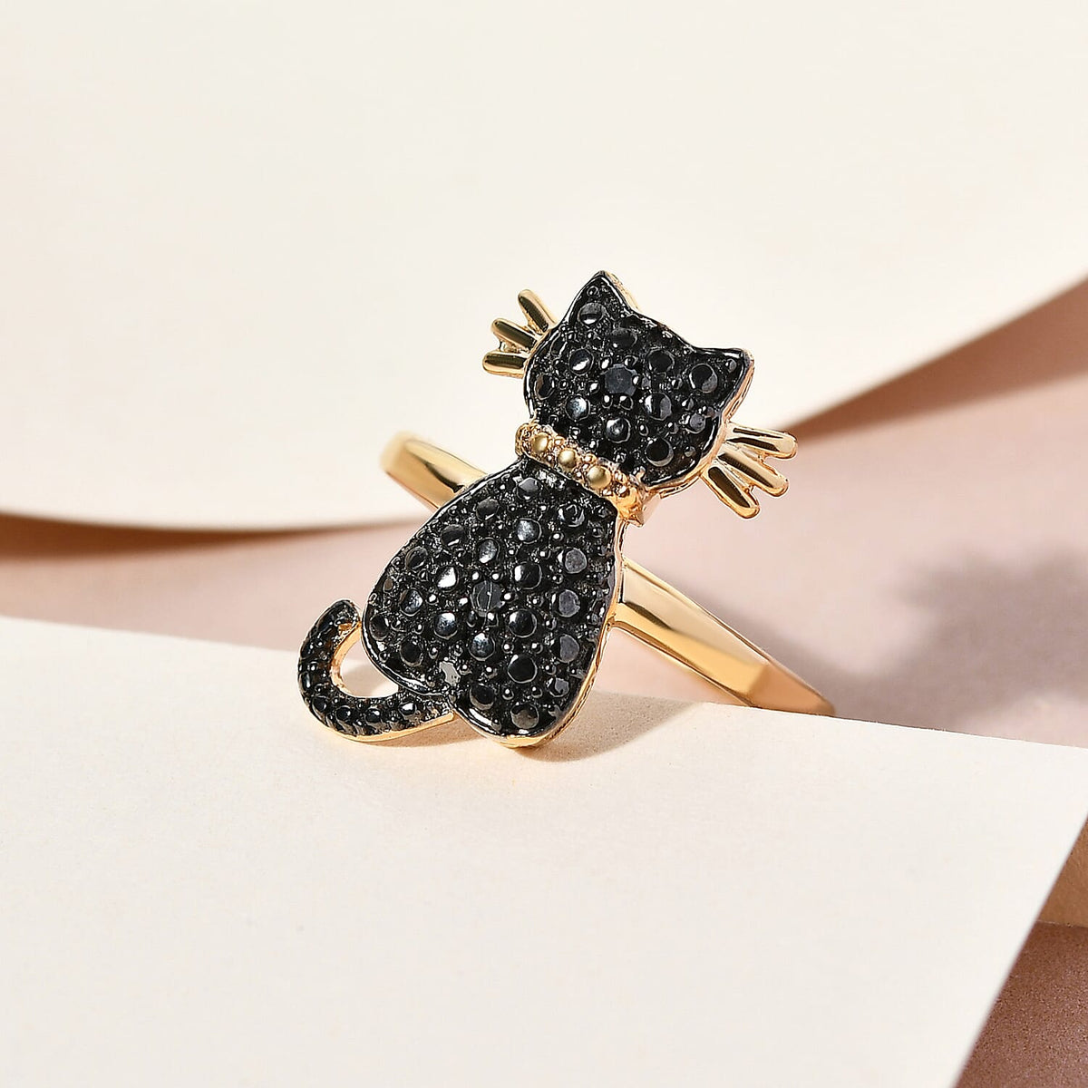 Black Diamond Cat Ring in Black Overlay and 18K Yellow Gold Vermeil Plated Sterling Silver 3674159 2