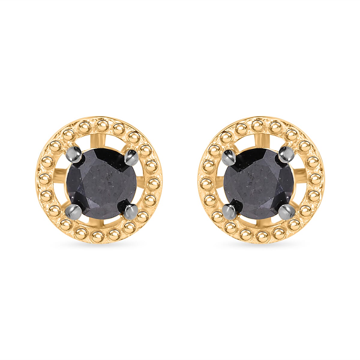 UNMISSABLE DEAL - Black Diamond Solitaire Stud Earrings in 18K Gold Vermeil Sterling Silver 7817540 0