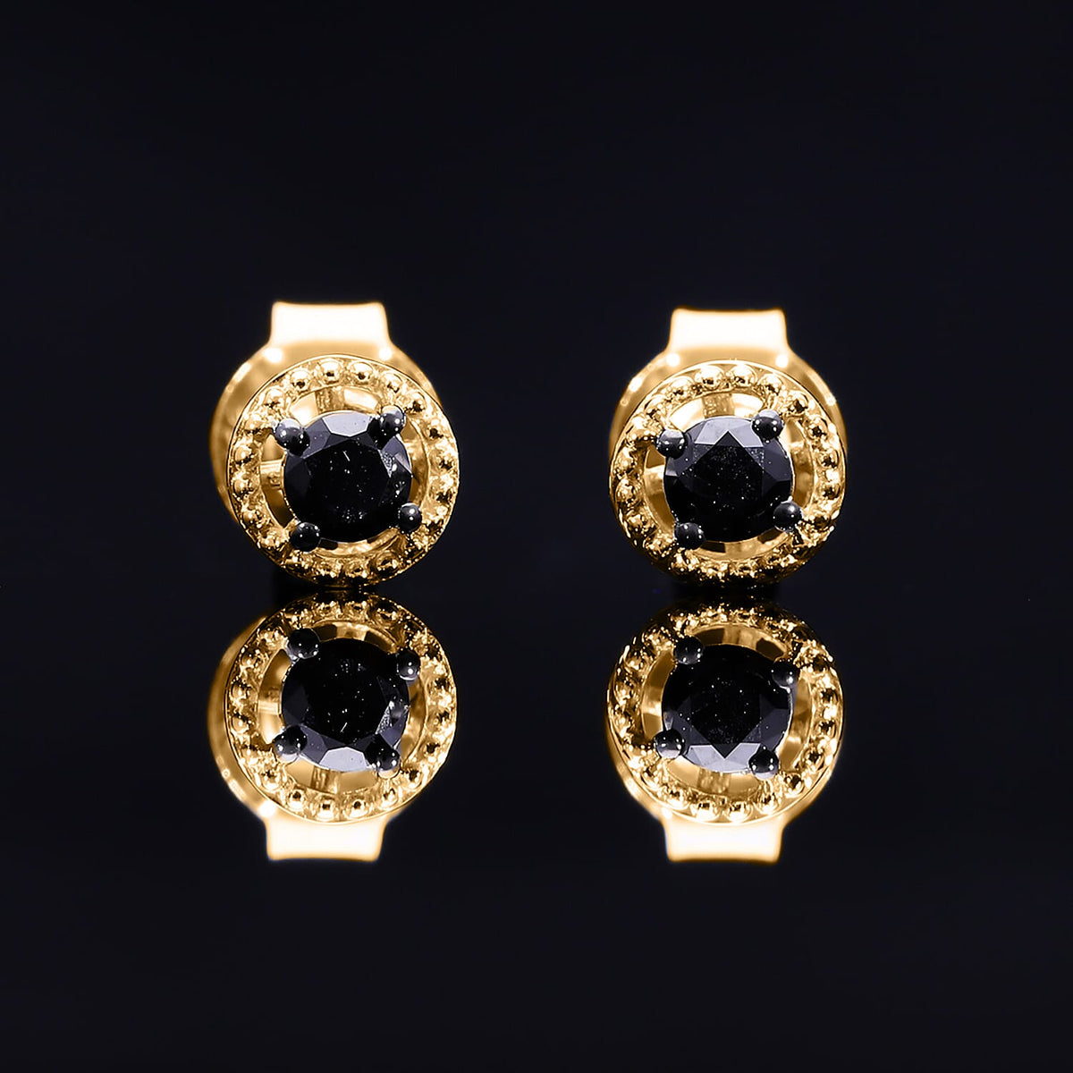 UNMISSABLE DEAL - Black Diamond Solitaire Stud Earrings in 18K Gold Vermeil Sterling Silver 7817540 2