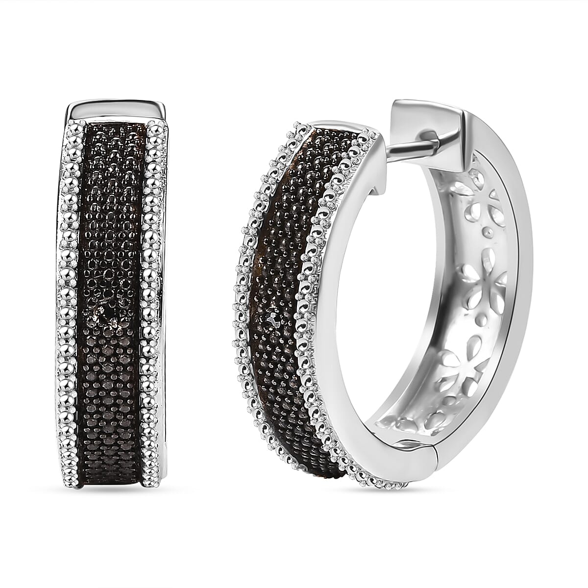 EverTrue Black Diamond Hoop Earring in White Tone 7978939 0
