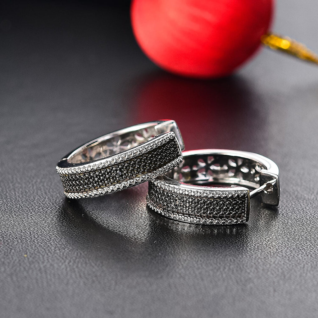 EverTrue Black Diamond Hoop Earring in White Tone