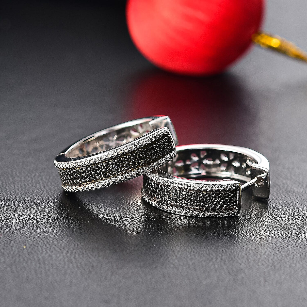 EverTrue Black Diamond Hoop Earring in White Tone 7978939 2