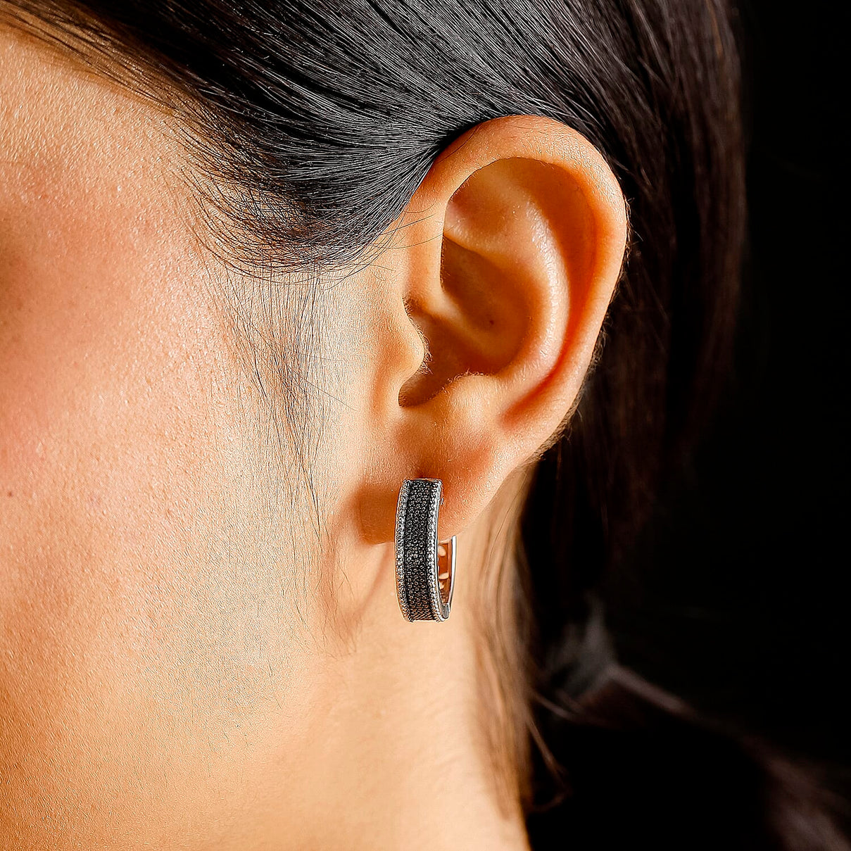 EverTrue Black Diamond Hoop Earring in White Tone 7978939 3