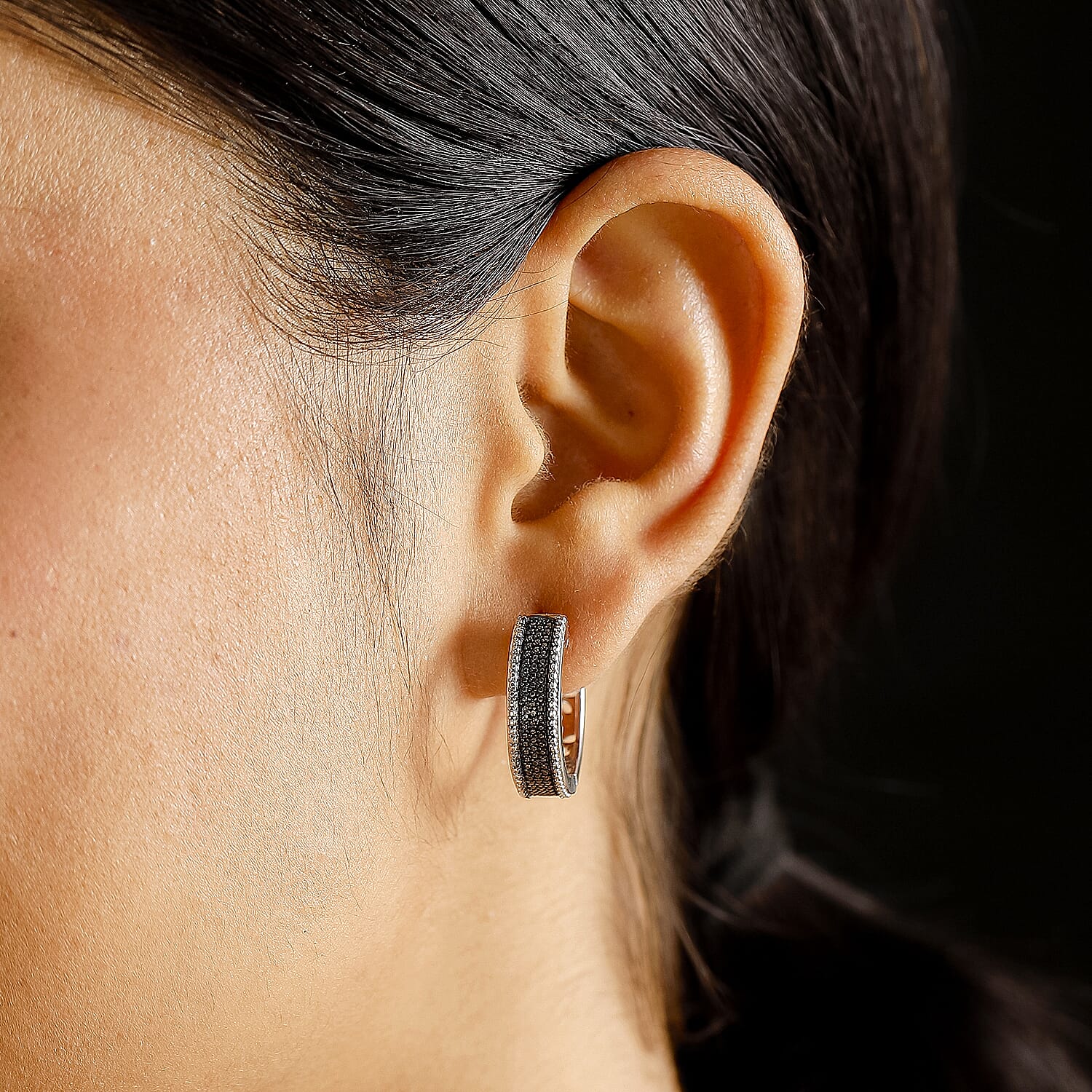EverTrue Black Diamond Hoop Earring in White Tone 7978939 3