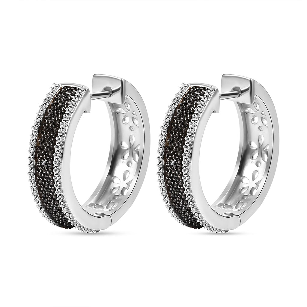 EverTrue Black Diamond Hoop Earring in White Tone