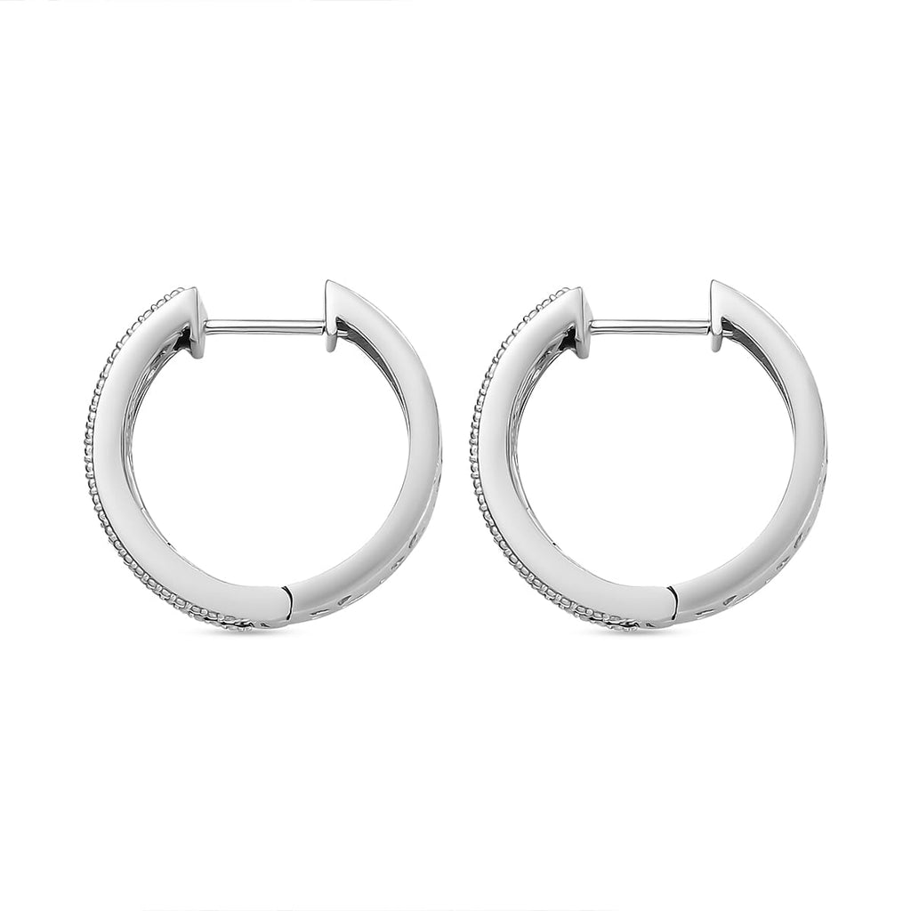 EverTrue Black Diamond Hoop Earring in White Tone