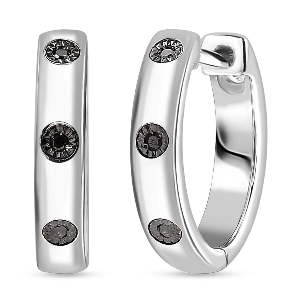 Black Diamond Hoop Earrings in Platinum Overlay