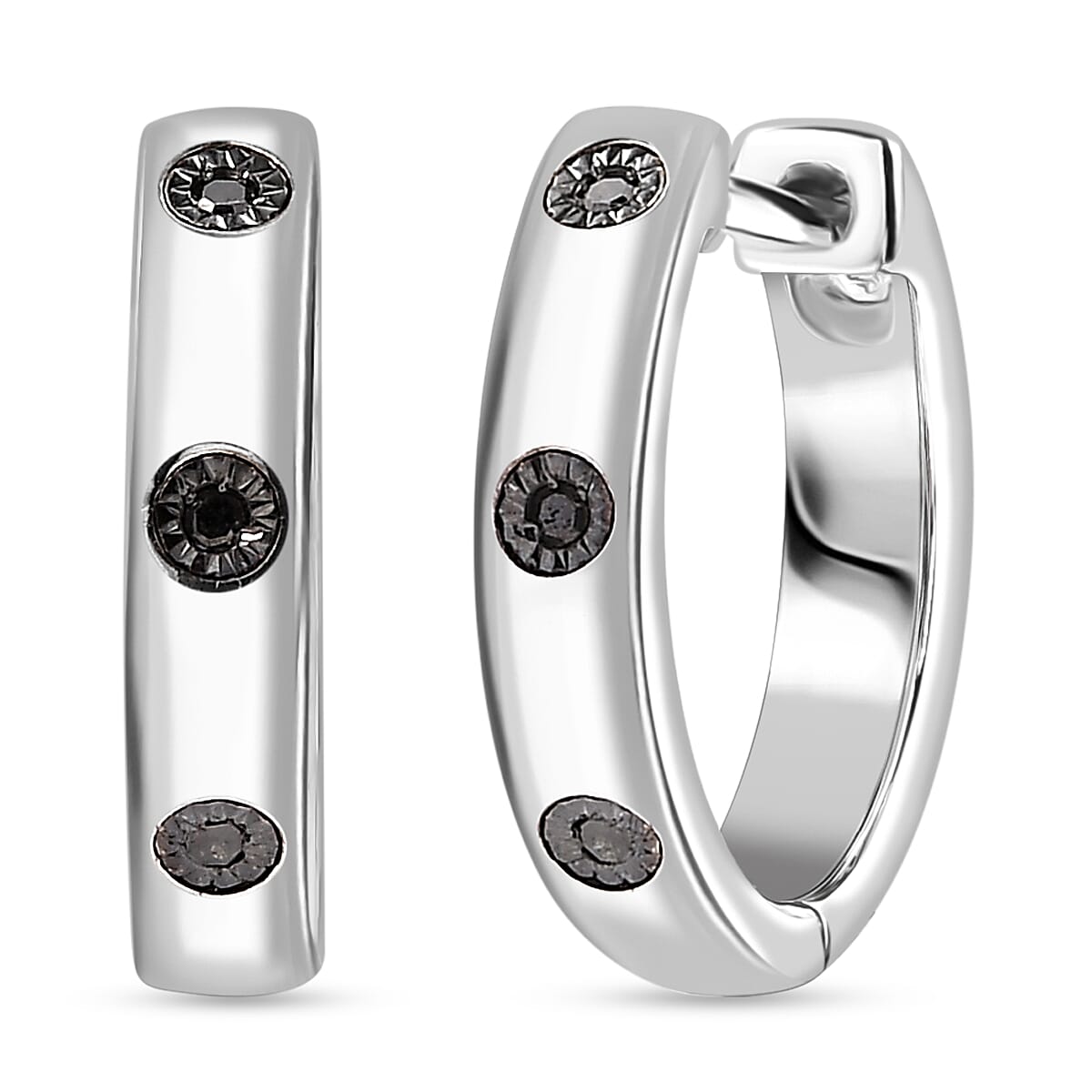 Black Diamond Hoop Earrings in Platinum Overlay 7977293 0