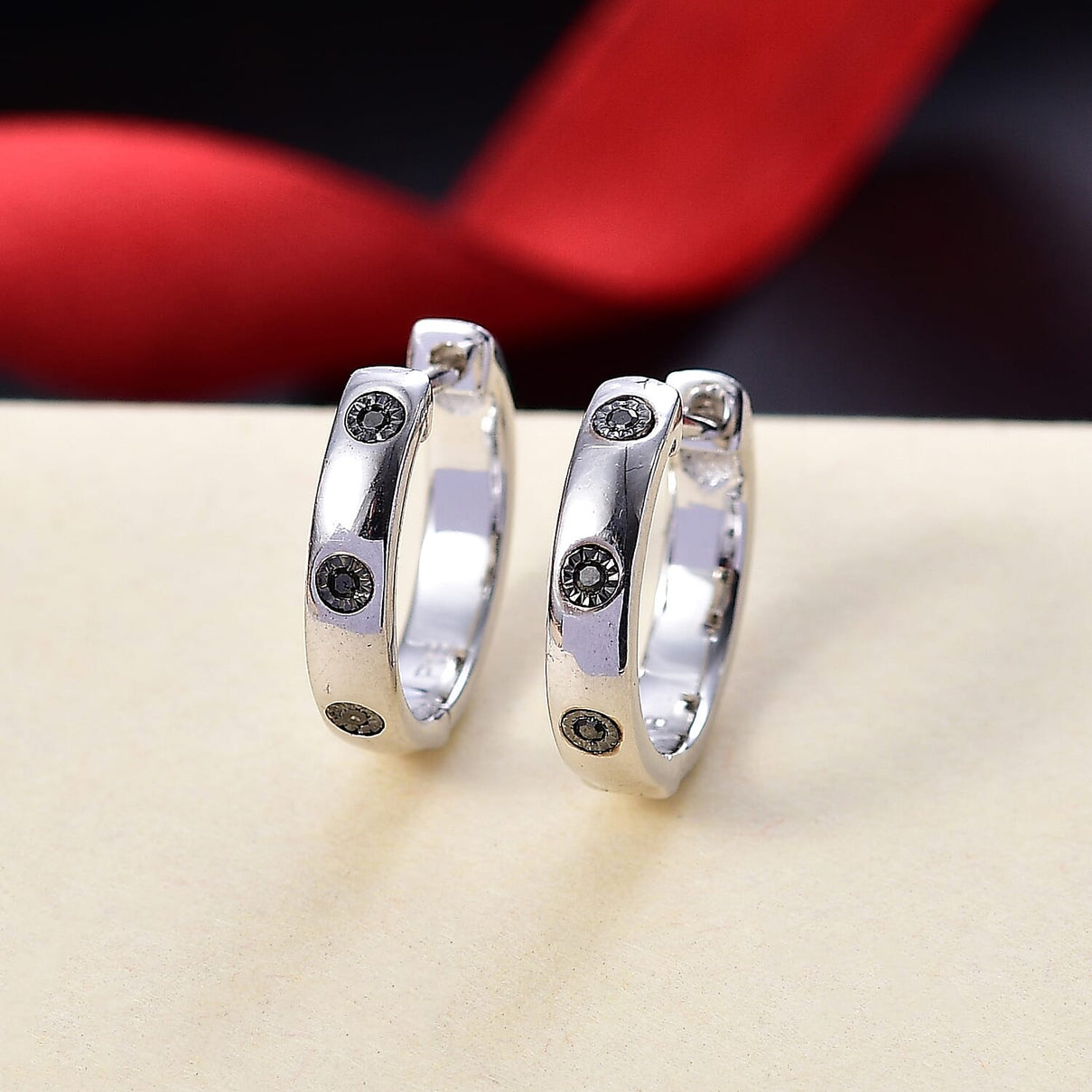 Black Diamond Hoop Earrings in Platinum Overlay 7977293 2