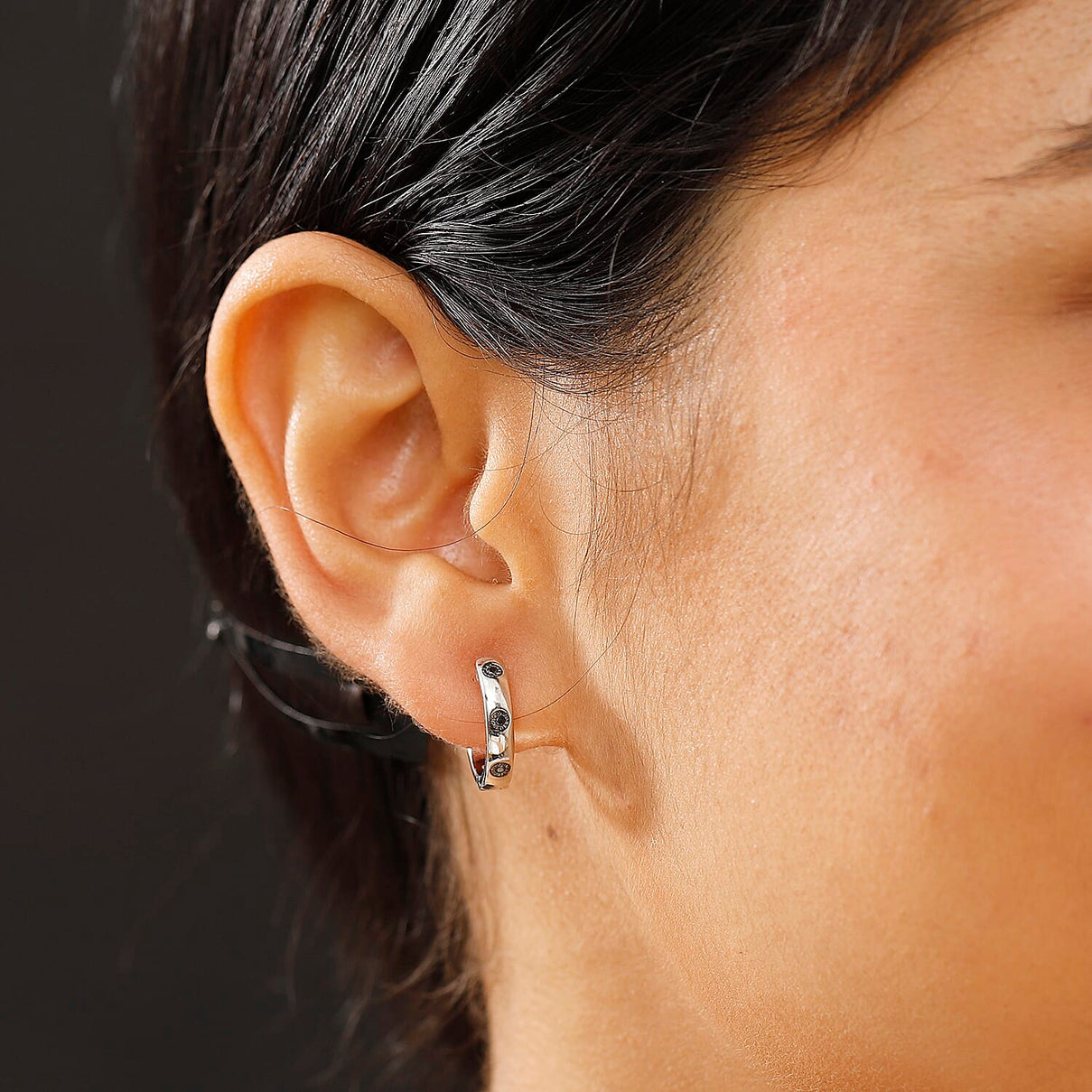 Black Diamond Hoop Earrings in Platinum Overlay 7977293 3