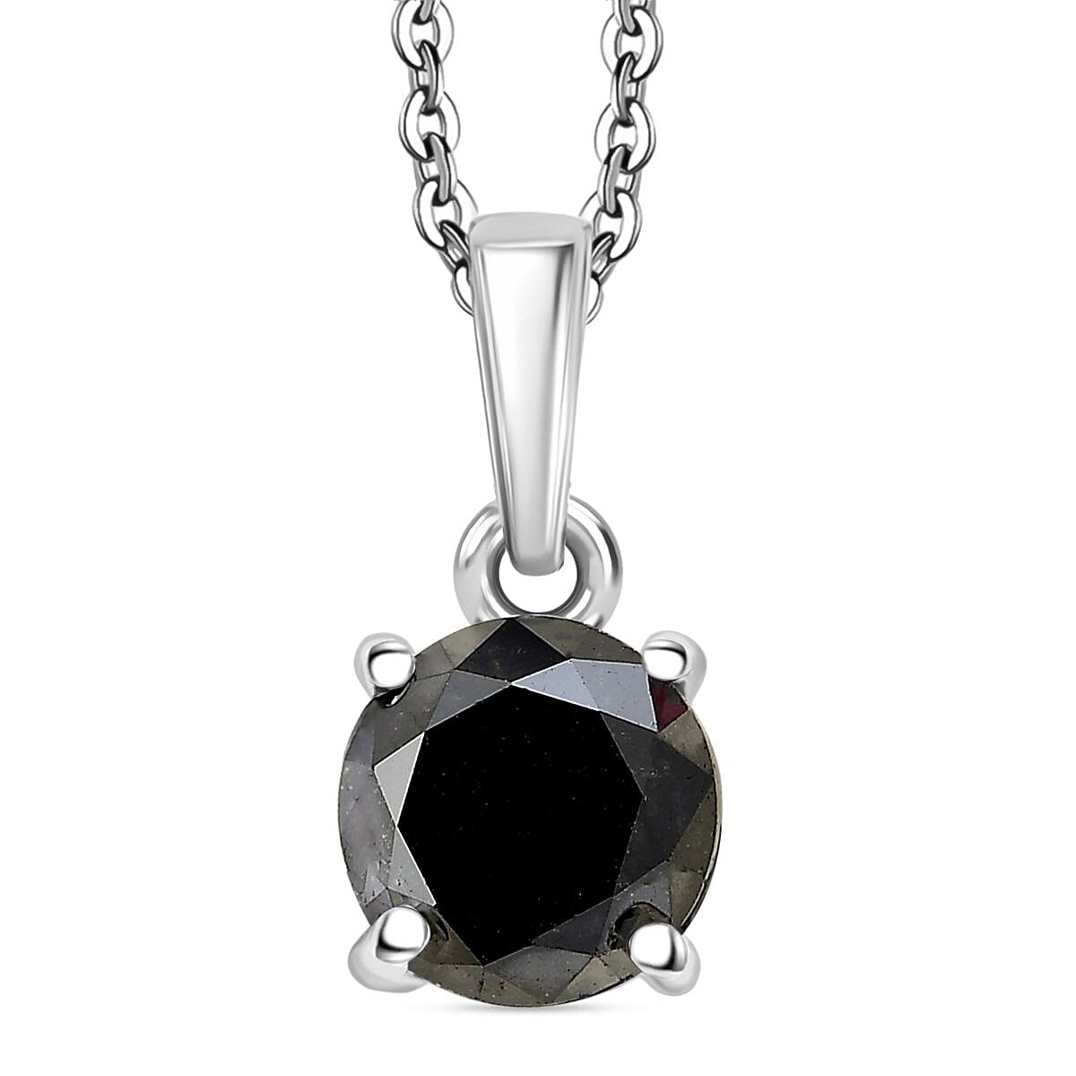 D'Joy Black Diamond Pendant with Chain (Size - 20) in Rhodium Overlay Sterling Silver 1.02 Ct. 4430526 0