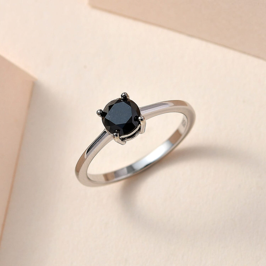 Black Diamond Solitaire Ring in Platinum Overlay Sterling Silver 1.00 Ct.