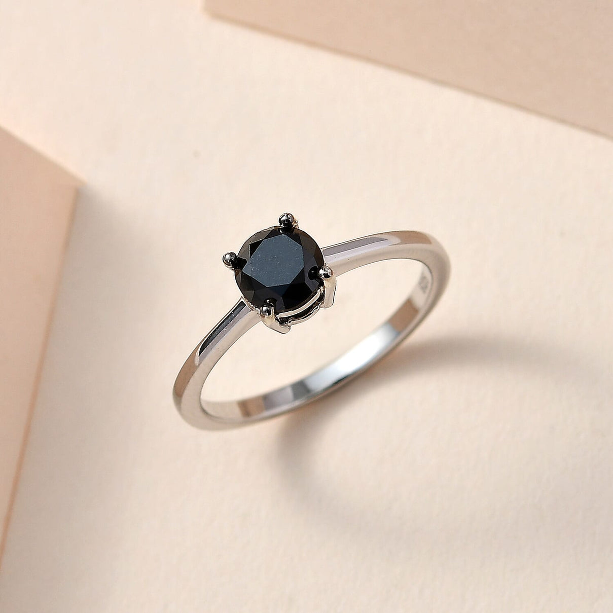Close Out- Natural Black Diamond Solitaire Ring in Platinum Overlay Sterling Silver, 1.00 Ct. 7652341 1
