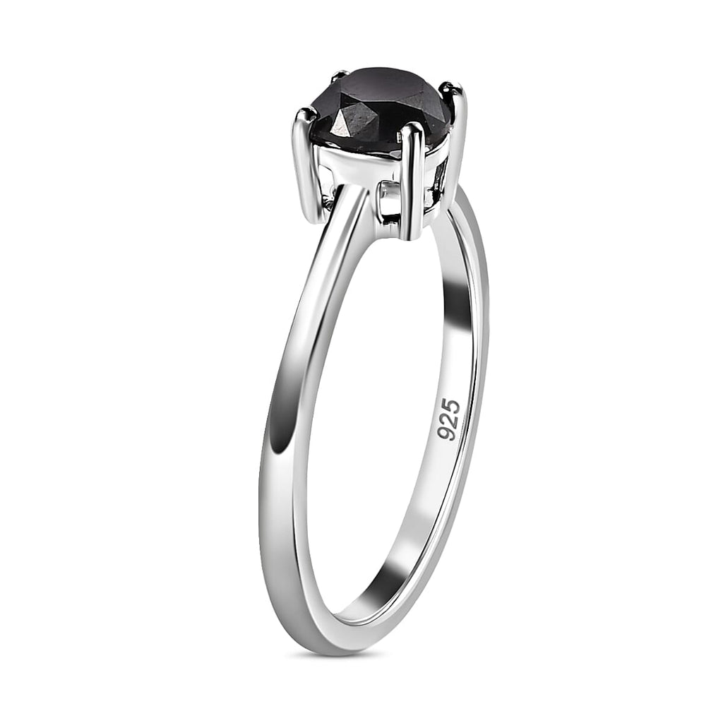 Black Diamond Solitaire Ring in Platinum Overlay Sterling Silver 1.00 Ct.