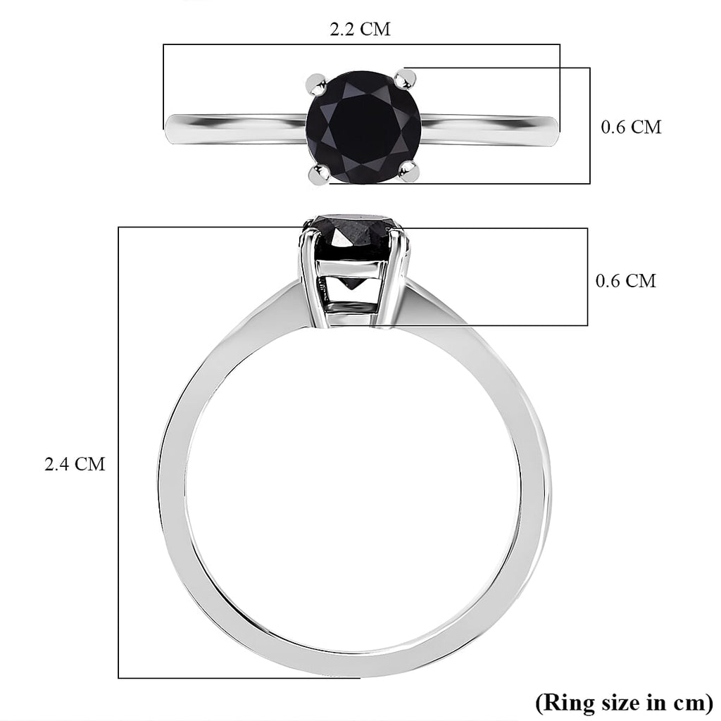 Black Diamond Solitaire Ring in Platinum Overlay Sterling Silver 1.00 Ct.