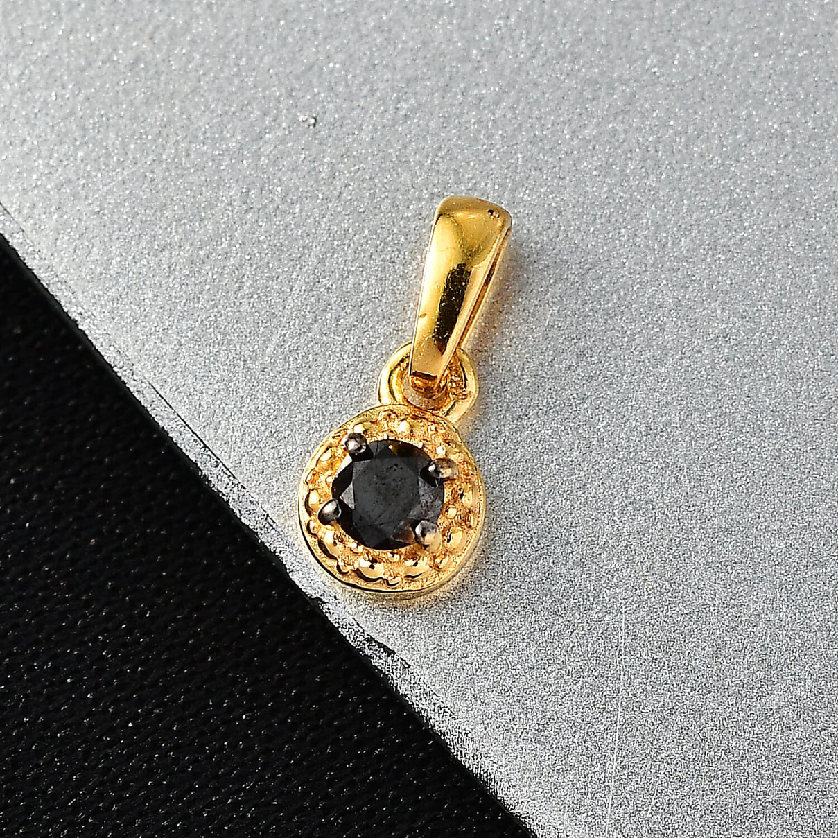 Black Diamond Solitaire Pendant in Yellow Gold Plated Sterling Silver 8419981 2