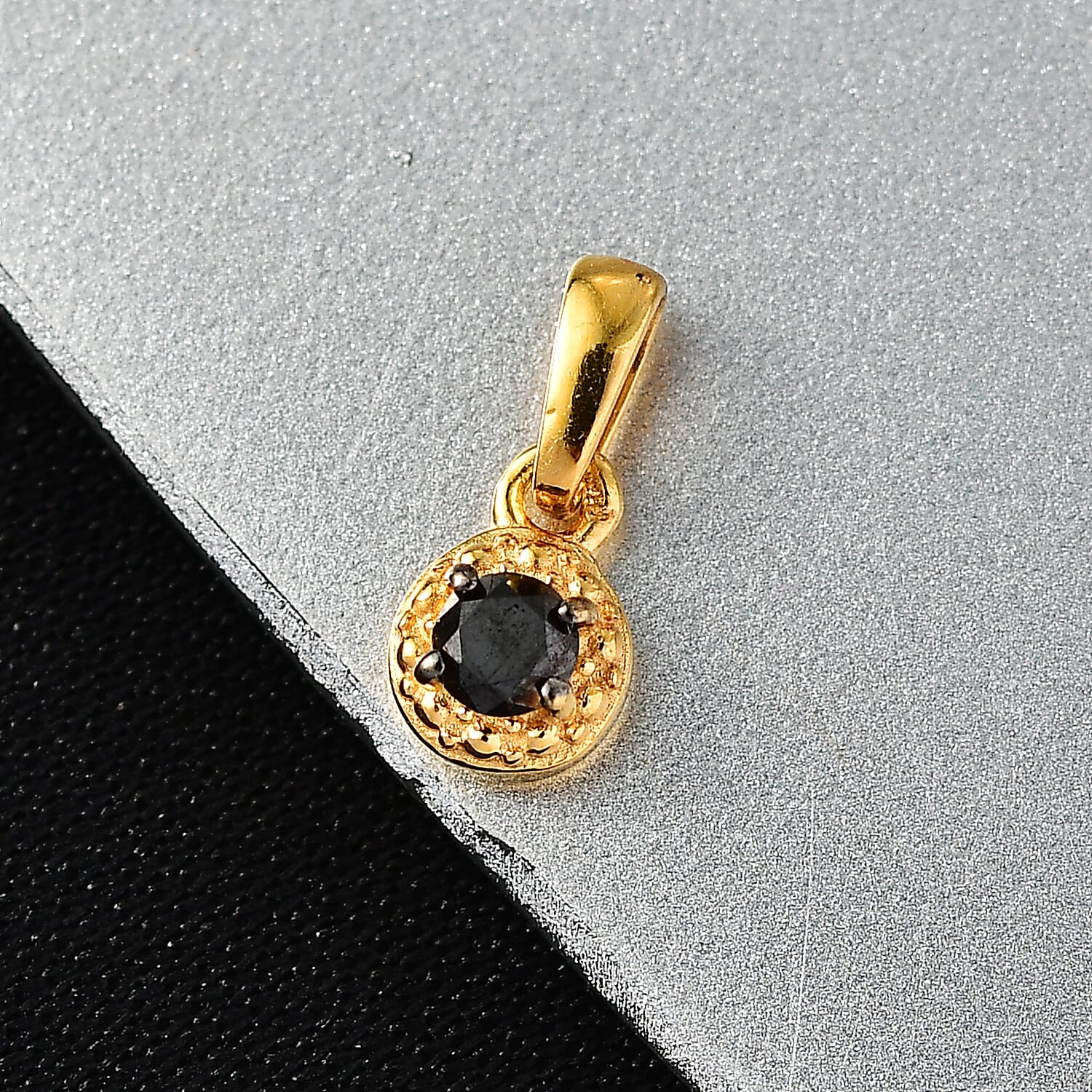 Black Diamond Solitaire Pendant in Yellow Gold Plated Sterling Silver 8419981 2