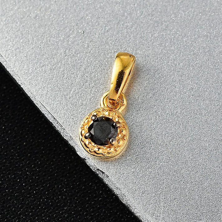 Black Diamond Solitaire Pendant in Yellow Gold Plated Sterling Silver 8419981 2