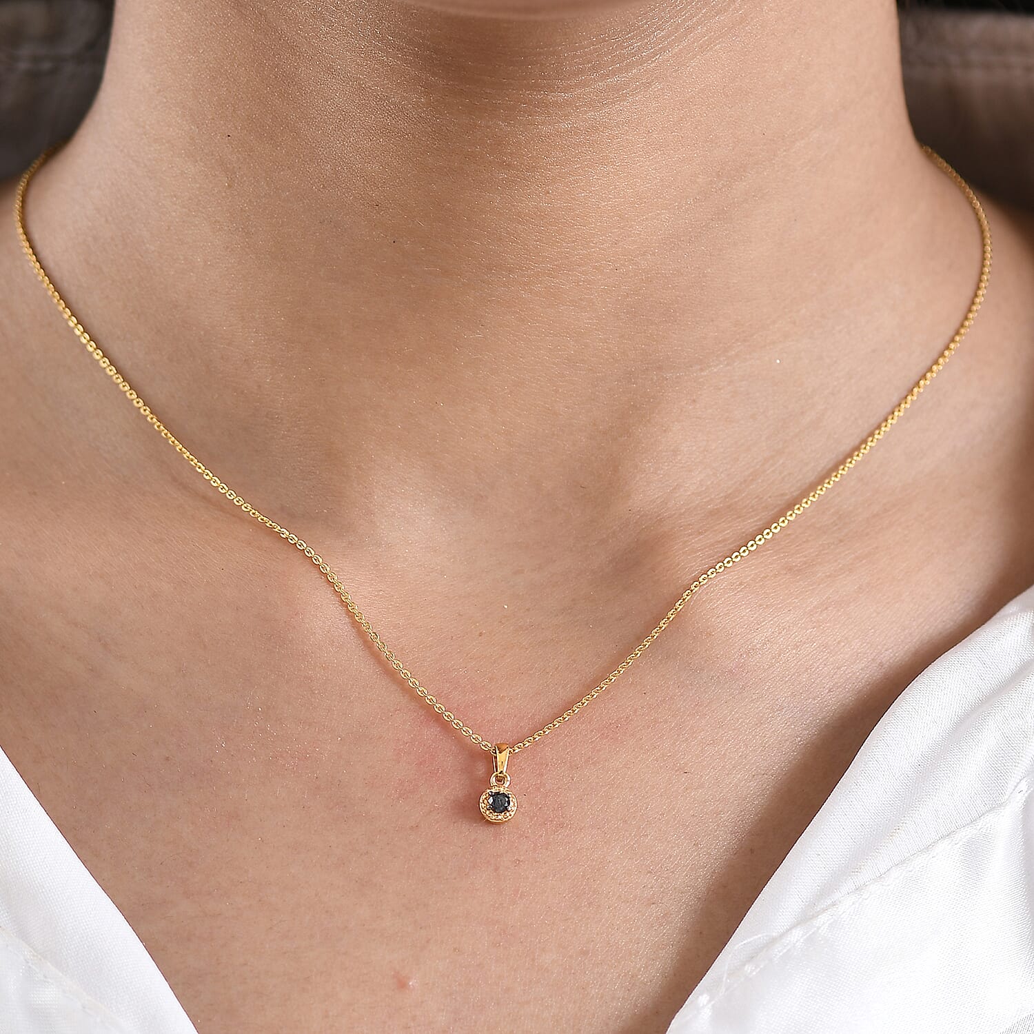 Black Diamond Solitaire Pendant in Yellow Gold Plated Sterling Silver 8419981 3