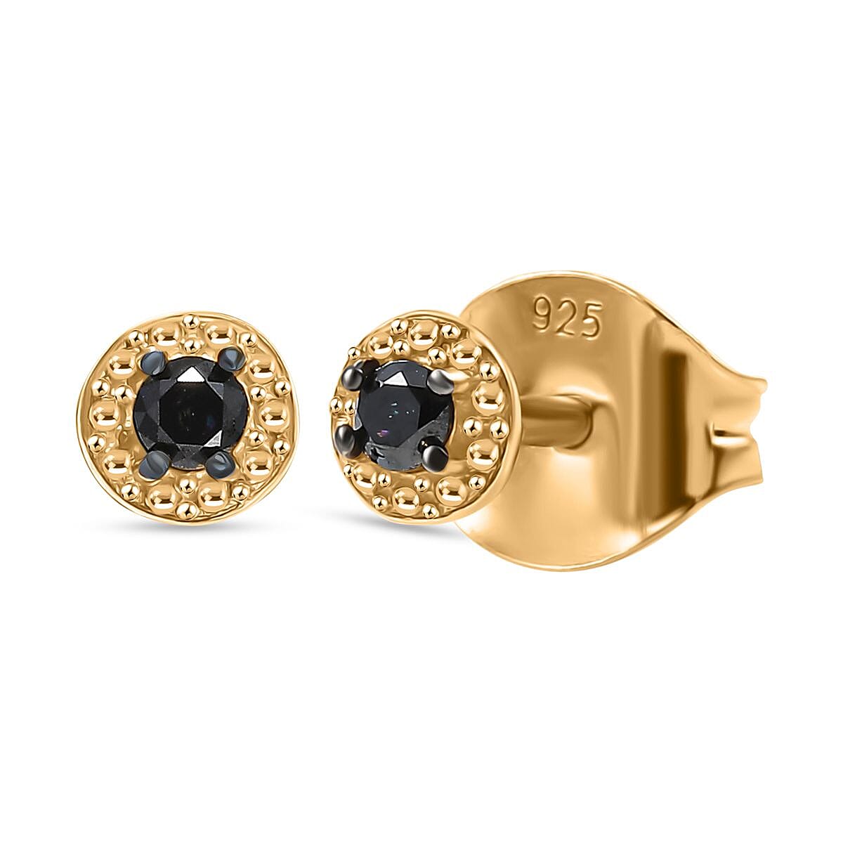 Black Diamond Solitaire Stud Push Post Earring in 14K Yellow Gold Plated Sterling Silver V32699604 0